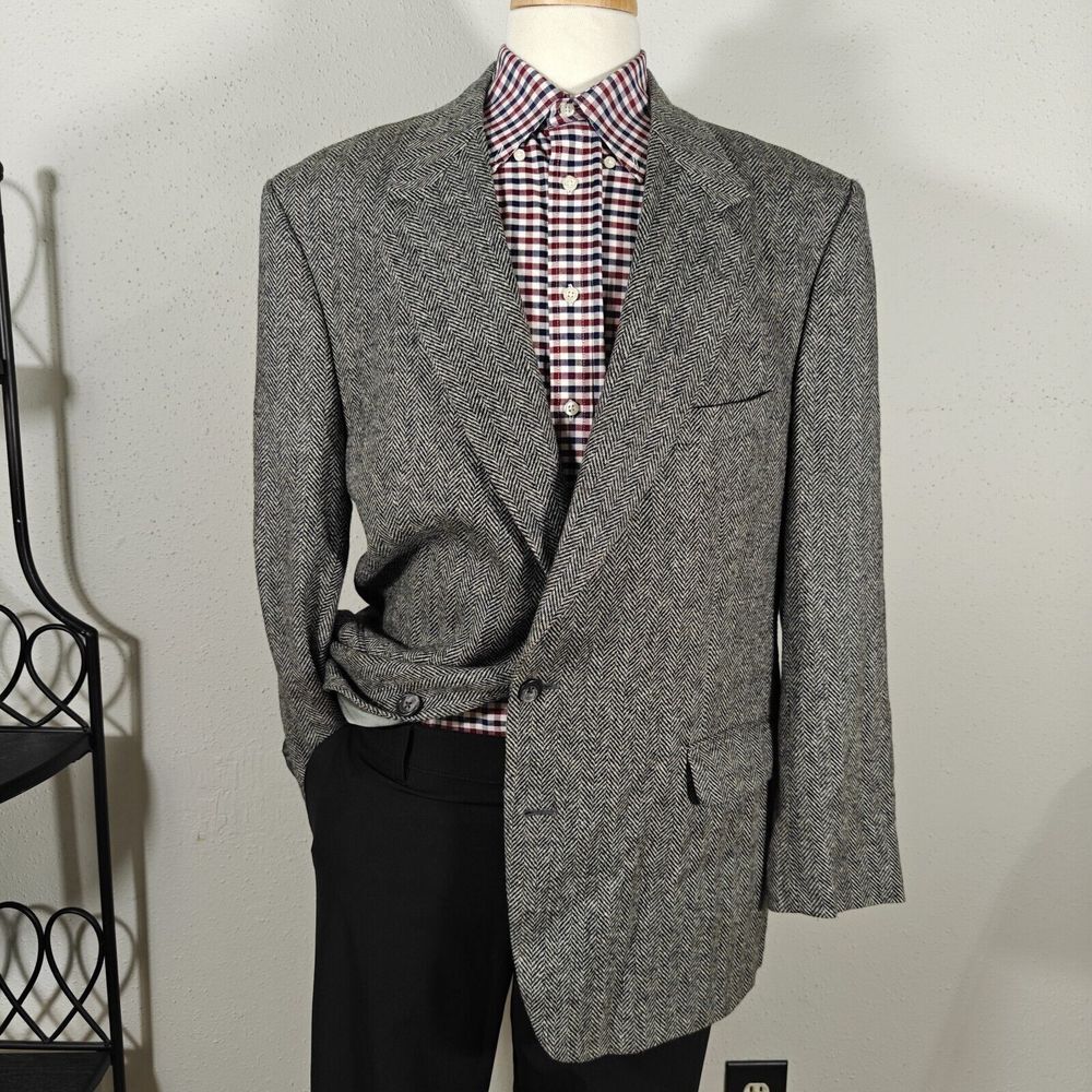 John Alexander Hart Schaffner Men's Tweed Sport Coat Blazer Herringbone Wool 44R